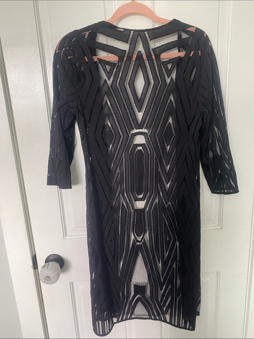 Black Sheer Long-Sleeve Geometric Cover Up - Picture 3 of 3